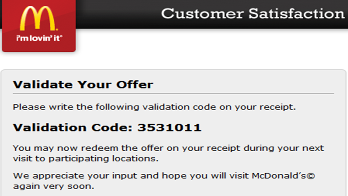 mcdonalds survey validation code for mcdvoice